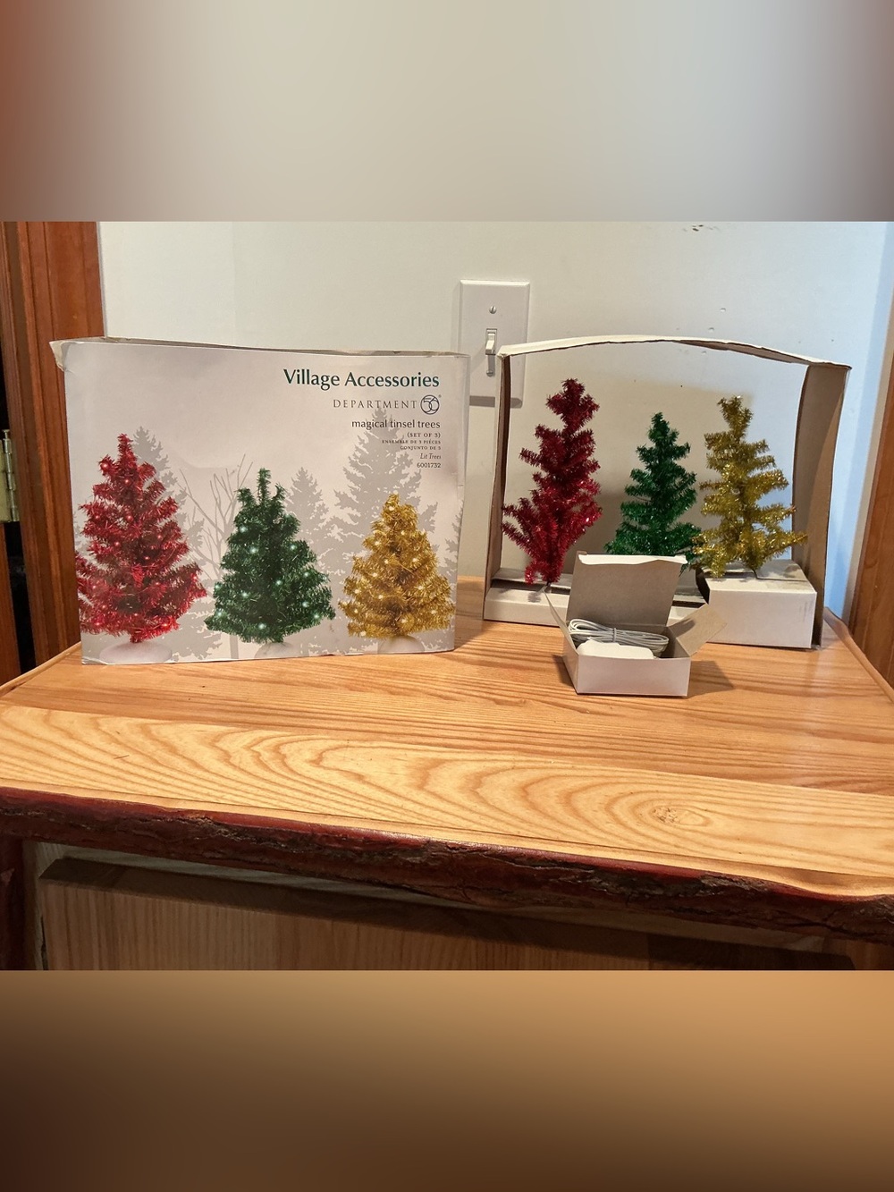 Dept. 56 Retired Magical Light Up Tinsel Trees, Set of 3 Village Accessories